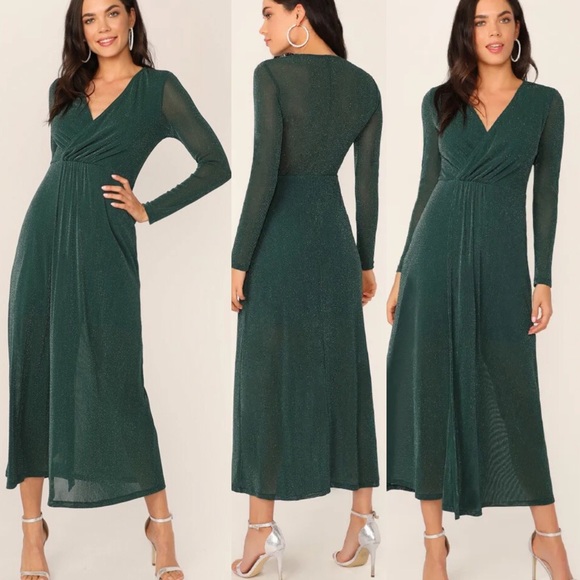 Dresses & Skirts - 🆕Pretty green sparkle midi dress long sleeve